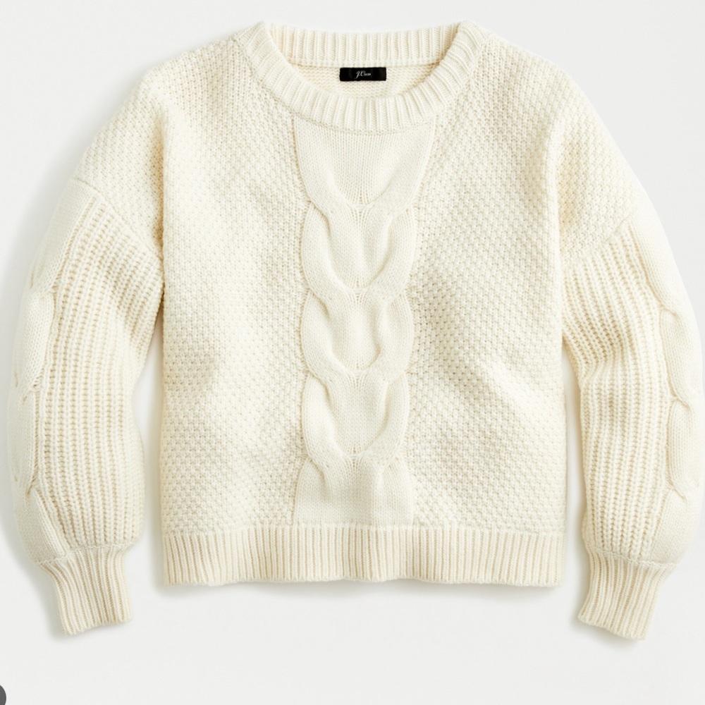 NWOT J. Crew cable knit balloon sleeve sweater